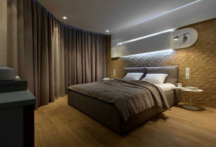 ideias-móveis-modernos-quartos-3d-painéis de parede de madeira-iluminação indireta de parede