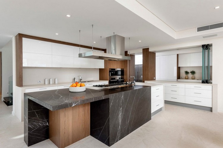 ideias-móveis-modernos-cozinha-cozinha-ilha-branco-frentes-mármore preto