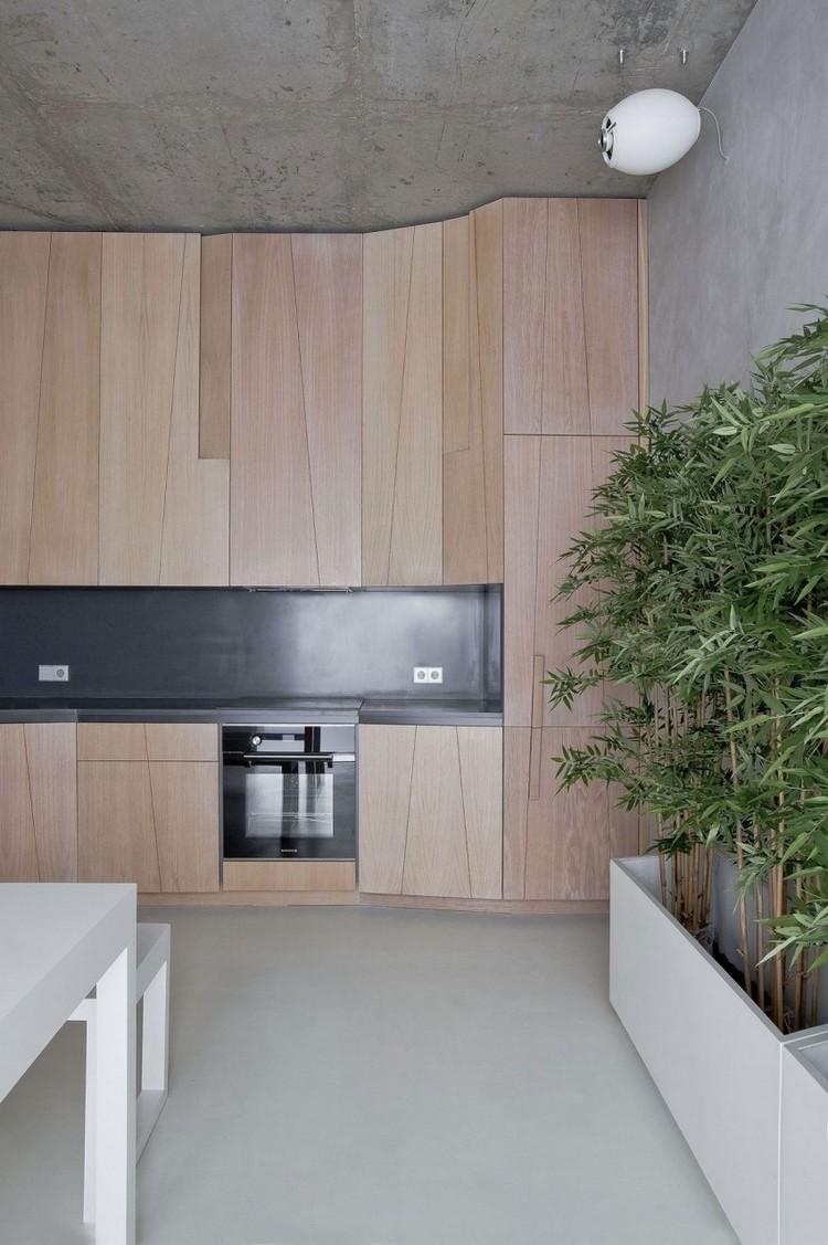 idéias-móveis-modernos-cozinha-chão-teto-parede-concreto-aparência-madeira-barreira-assimétrica