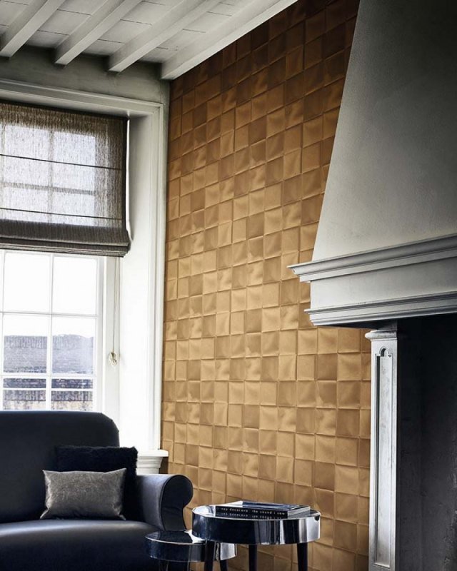 papel de parede de sala de estar com ideias de tecido dourado com aspecto de cortês brilhante