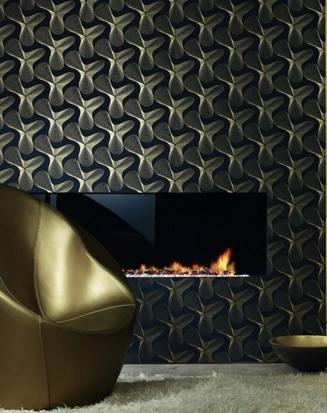 papel de parede da sala de estar verve ouro preto geométrico