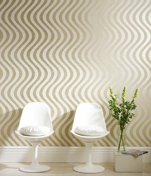 papel de parede da sala de estar padrão de onda verde creme simplesmente fortuna