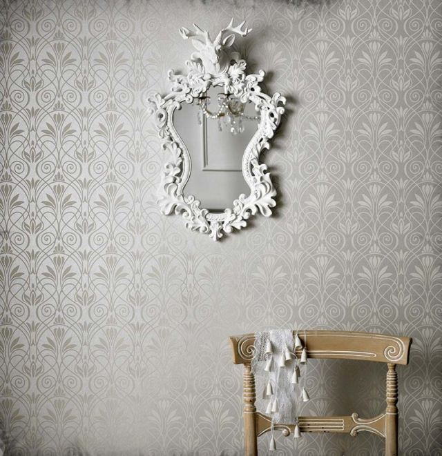 papel de parede da sala de estar liso cinza brilhante padrão floral lakshmi