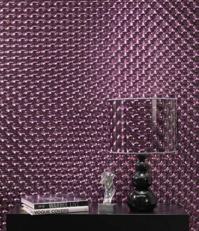 sala de estar papel de parede de luxo roxo padrão geométrico cassiopeia