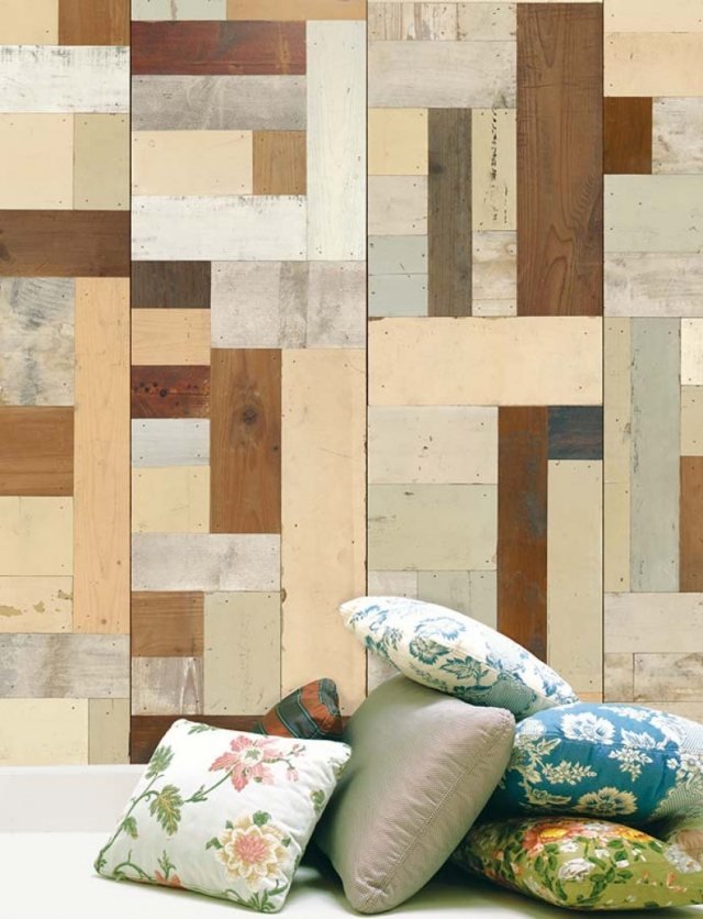 sala de estar papel de parede ideias prancha madeira cores diferentes