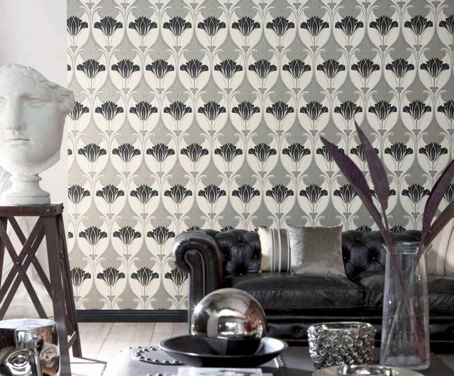 papel de parede da sala de estar padrão floral aparência opulenta
