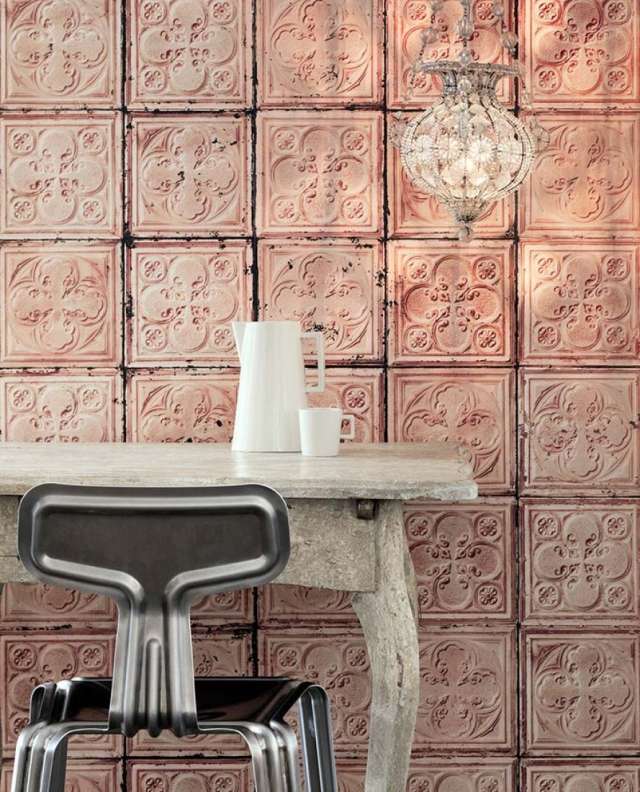 padrão de papel de parede azulejos vintage latas de brooklyn laranja