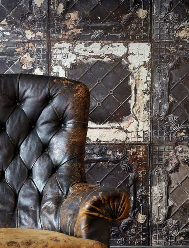 papel de parede de sala de estar azulejo vintage imitação latas de brooklyn marrom