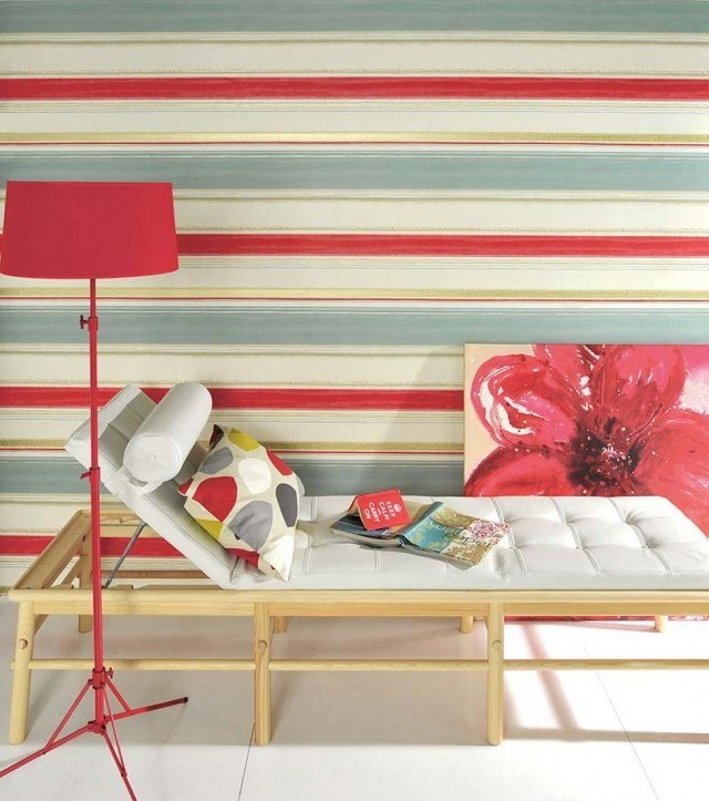 listra papel de parede sala de estar vermelho cinza branco fabiana