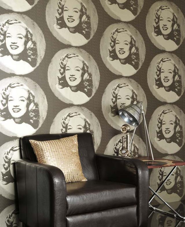 padrão retro papel de parede sala de estar mulher filme rosto de solteira
