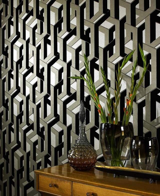 padrão papel de parede sala de estar geométrico preto oliva verde frogalom