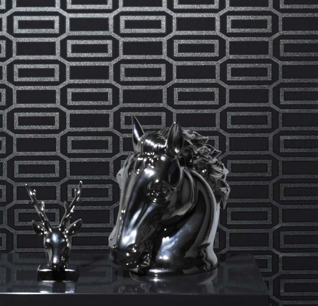 papel de parede de luxo prata preta sala de estar olímpica
