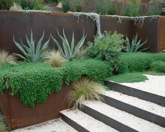 Elementos de materiais de design de jardim moderno com sistema de parede
