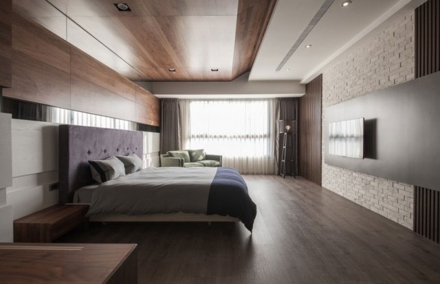 quartos de madeira painéis de teto refletores embutidos tijolos brancos