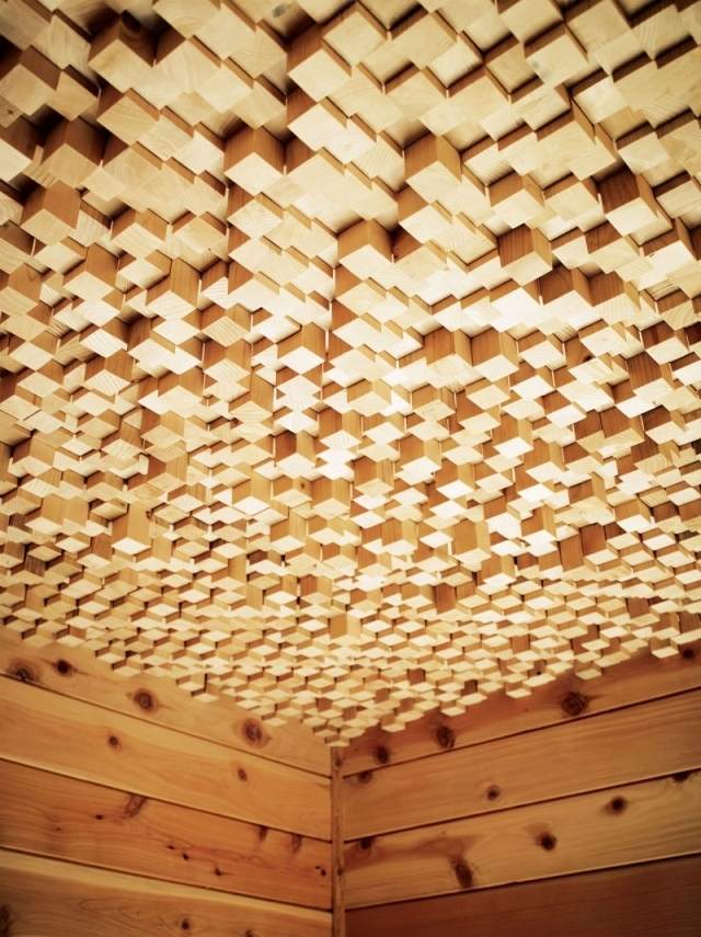 idéias criativas para exemplos de design de teto cubos de madeira tridimensionais