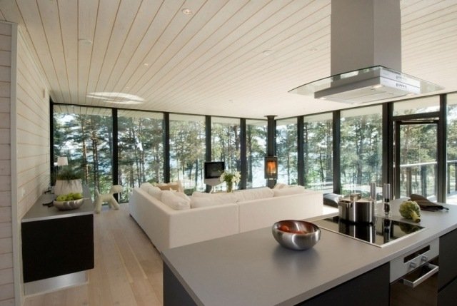 casa moderna floresta cozinha lariço painéis de madeira
