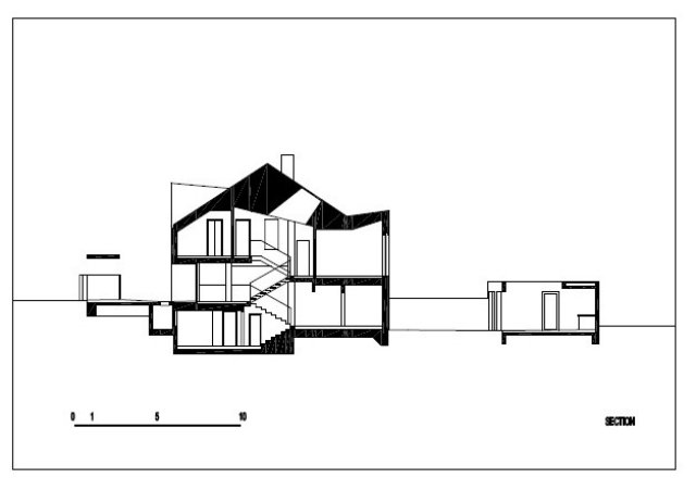 casa minimalista mezanino de dois andares dva arhitekta vista em seção