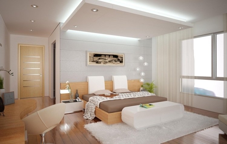 Teto suspenso -decoração-iluminação indireta-quarto-luz-branco-madeira