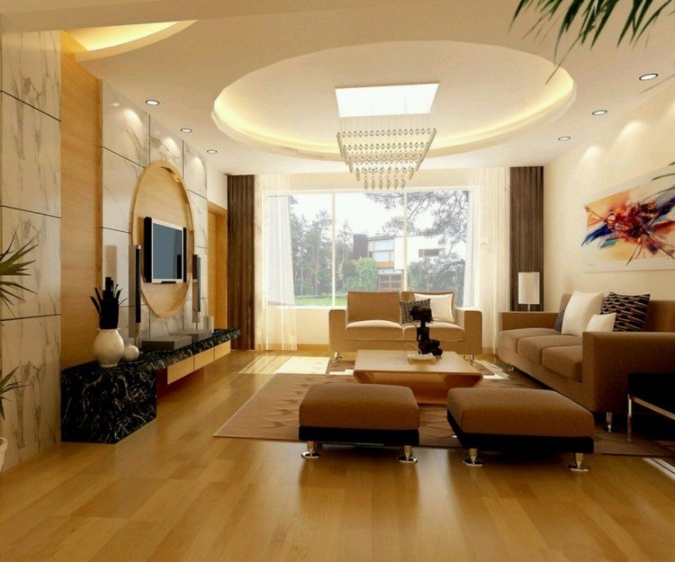 Teto suspenso -decoração-iluminação indireta-sala de estar-bege-marrom-moderno-asiático