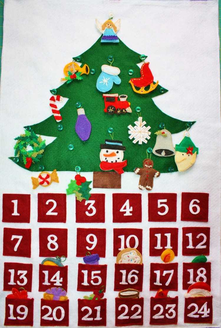 Calendário do advento-consertar-feltro-decorações-árvore de natal