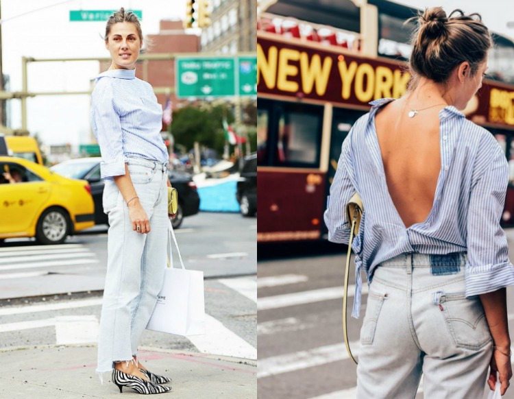 atual-moda-tendência-feminina-camisa-jeans-estilo de rua