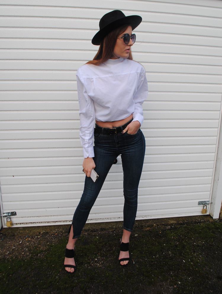 atual-moda-tendência-feminina-camisa-jeans de manga comprida branca