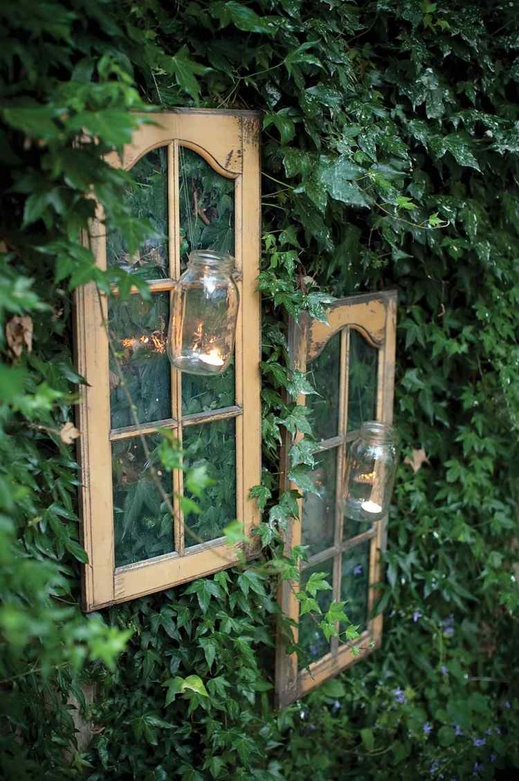 old-window-decoration-garden-ivy-green-fence-window-frames-glass-tea lights