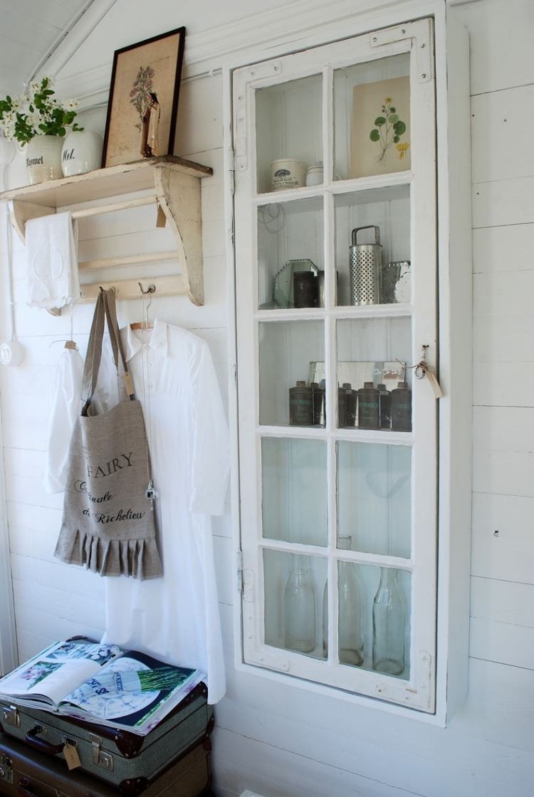 old-window-decoration-cupboard-narrow-vintage-wall cladding-wood-white-shelf
