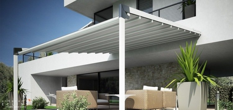 telhado de alumínio-terraço-proteção climática-branco-mobiliário de jardim moderno-rattan
