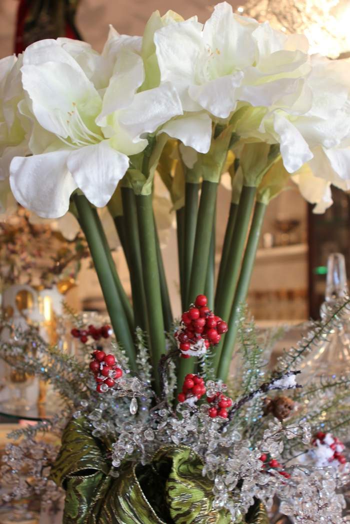 Mesa de flores para decoração de Natal idéias amarílis