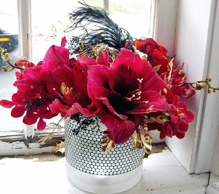 Vasos de ideias de flores de ouro vermelho para decoração de natal