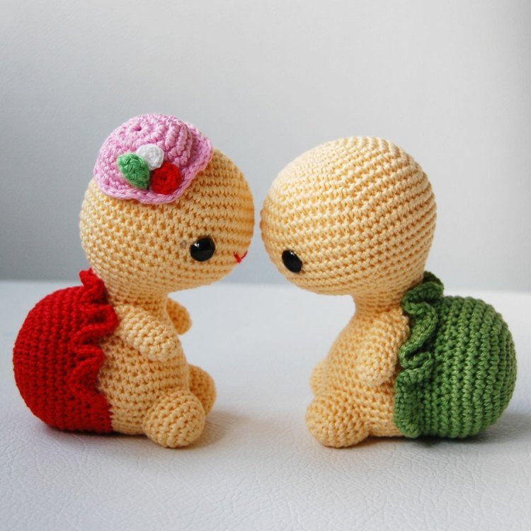 Amigurumi crochê tartarugas-casal-chapéu-brinquedos fofinhos-faça-você-mesmo