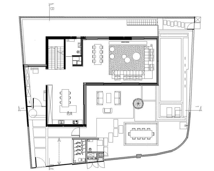 Moradia isolada com sala de estar, cozinha ampla e grande terraço Desenho do edifício