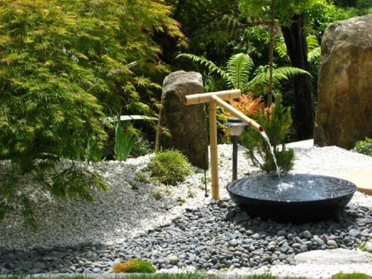 Decoração de jardim asiático bambu-fonte-água-recurso-tigela-preta-jardim de pedra