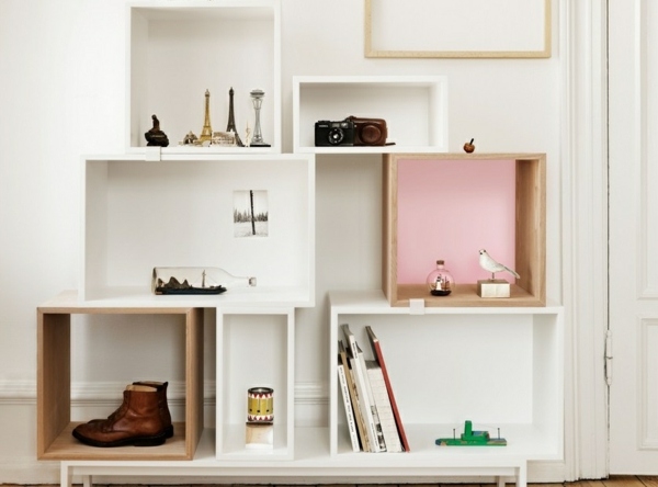 Sistema de prateleiras em madeira - design moderno de parede