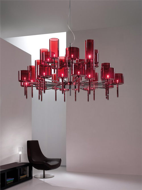 Candelabro vermelho de designer de lustre de vidro