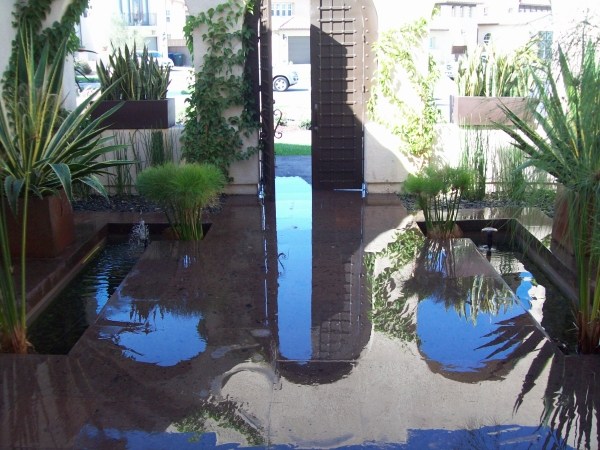 projeto de jardim de água de superfície brilhante com avaliação