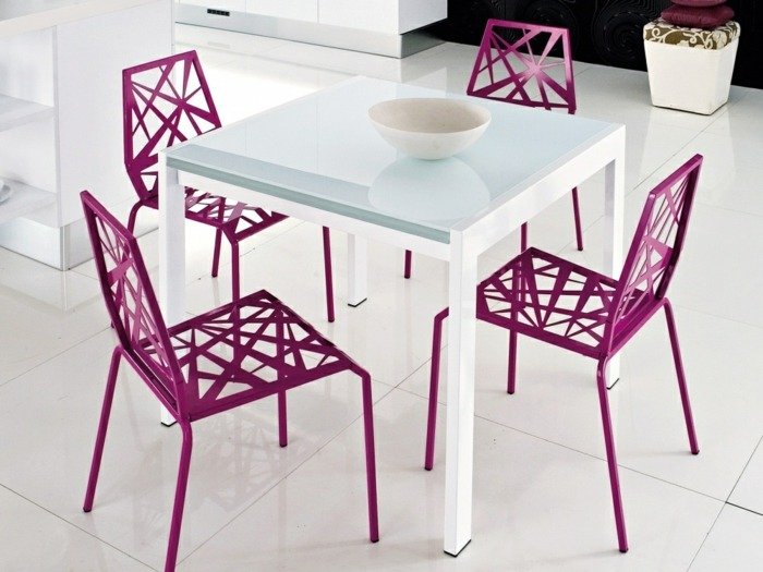 com-púrpura-acentos-mesa de jantar-extensível