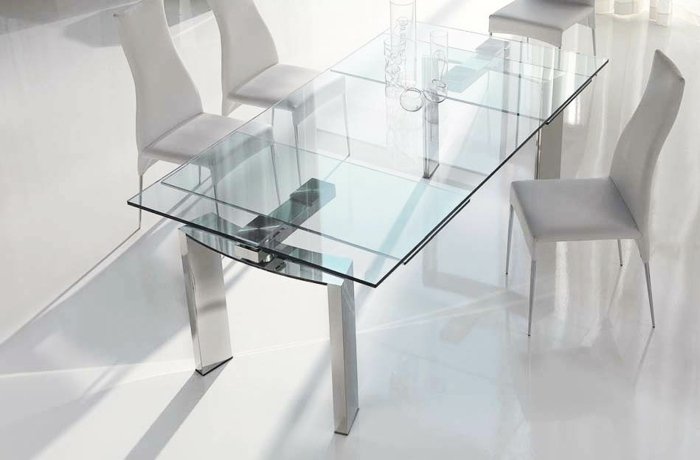 Mesa de jantar extensível em placa de vidro