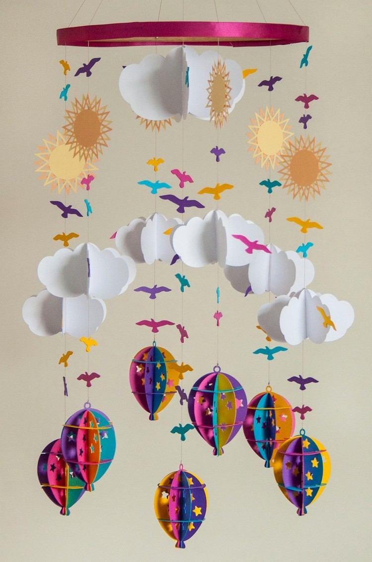 baby-mobile-faça-você-mesmo-mexer-papel-nuvens-quente-balões-sol-pássaros