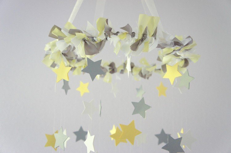 baby mobile faça seu próprio papel-estrelas-amarelo-cinza-gênero-neutro