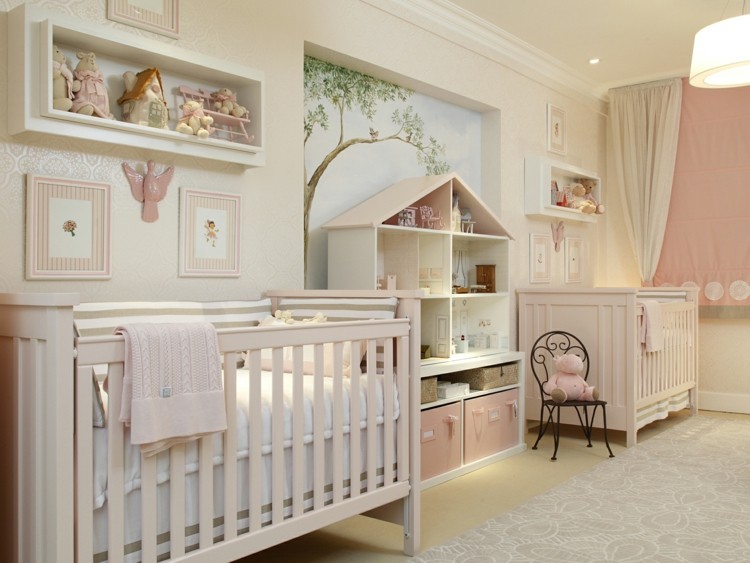 quarto de bebê para gêmeos menina-idéia-rosa-branco-country-style-country-style-chair