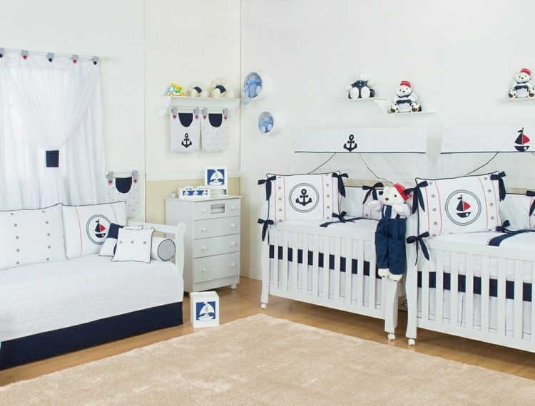 quarto de bebê para gêmeos marinho-meninos-quarto-mobília-azul-branco