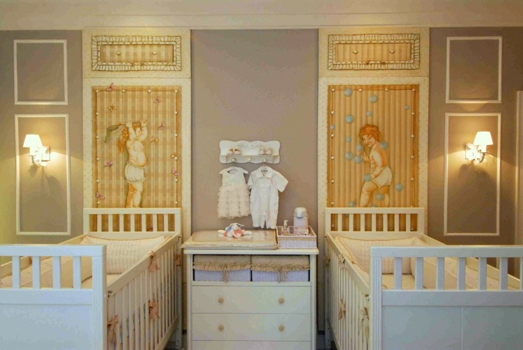 quarto de bebê-gêmeos-nobre-parede-design-gêmeos-casal-cores neutras