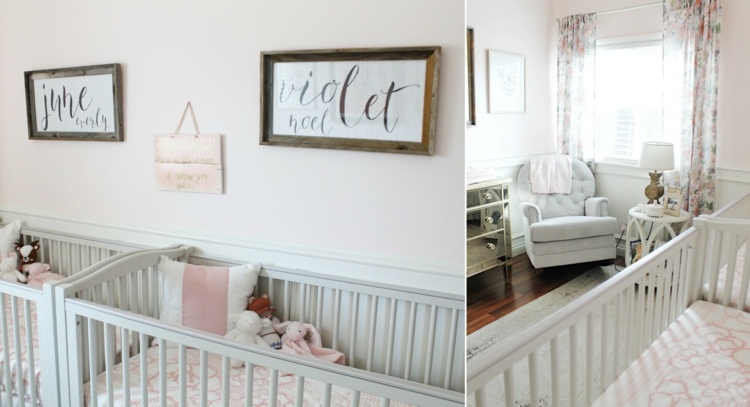 quarto de bebê-gêmeos-inspiração-mobiliário-nome-parede-fotos-quadro-decoração-ideia