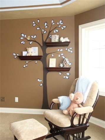 Quarto infantil-design-decoração-idéias-árvore-prateleiras