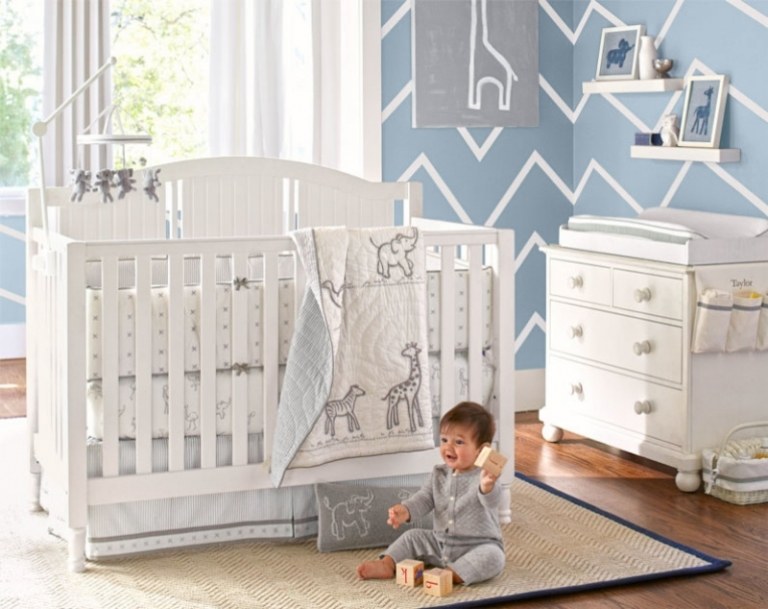 Quarto de bebê-azul-padrão-pintura de parede