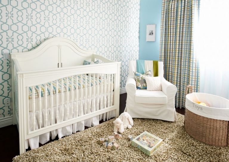 Parede de papel de parede de carpete azul felpudo do quarto do bebê