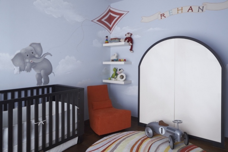 Adesivo de parede de elefante azul-quarto de bebê engraçado