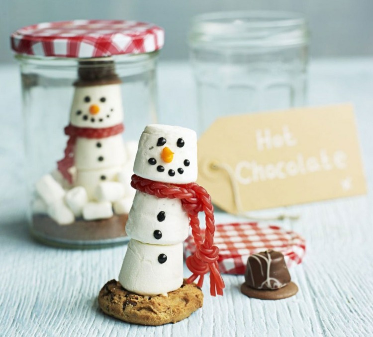 Asse para o Natal boneco de neve - comestível - marshmallows - globo de neve - frasco de vidro